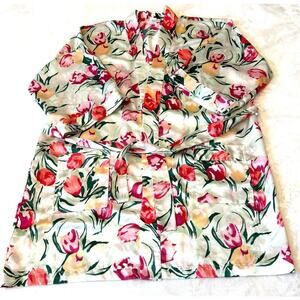 Opulence Robe Women Size O/S Floral Print Knee Length Belted Pockets Silky Feel